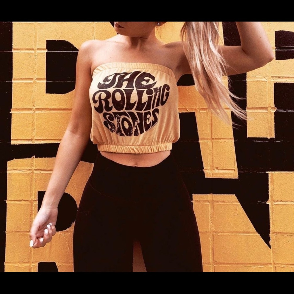 The Rolling Stones Pink Strapless Crop Top